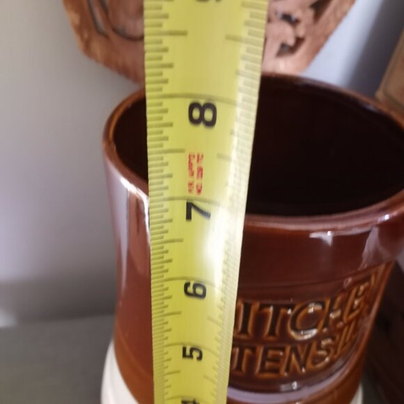 Vintage Pottery Kitchen Utensil Holder. Stoneware Crock. Made In Taiwan. Brown - Picture 4 of 6